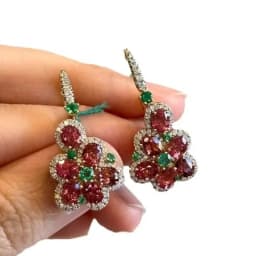 Sweet Dazzling Pastoral Style Showy Red Gem Flower Earrings for Women rings Small Exquisite Earings Wedding jewellery set