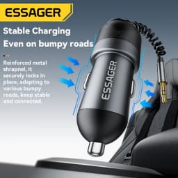 Essager 35W Dual Port Car Charger Bluetooth 5.3 AUX Retractable 3.5mm Jack Cable Fast Charge for iPhone 16 Huawei Xiaomi Samsung