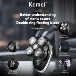Kemei T378 Electric Head Shavers for Bald Men Professional 10000 RPM Cordless USB Rechargeable Razors Shaver Machine for Head