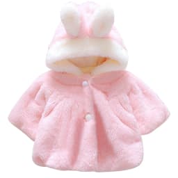 Winter Kids Jacket Newborn Girls Clothes Korean Cartoon Cute Hooded Thick Warm Fake Fur Fleece Pink Baby Tops Toddler Coat BC719