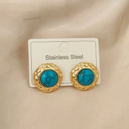 Charming round pattern oversized gemstone gold-plated 18K women's earrings, high-quality waterproof earrings, wife's gift