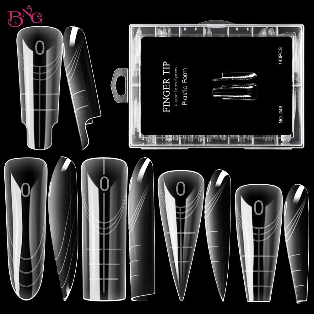 BNG New 70/140Pcs Dual Forms for Poly Nail Gel Soft Nail Forms Molds Acrylic Full Cover False Nail Tips Manicure Extension