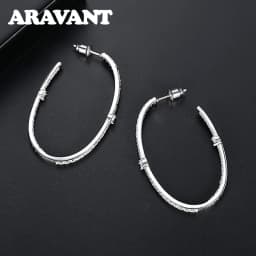 ARAVANT 925 Silver 48mm Zircon Hoop Earrings For Women Girls Fashion Jewelry