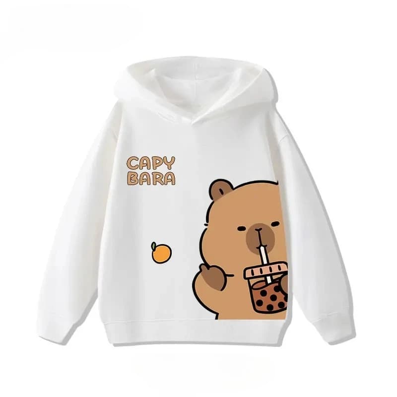 Autumn Winter Cartoon Cute Capybara Print Children's Hooded Hoodies Casual Fashionable Comfortable Boy Girl Sweatshirt Pullover