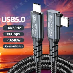 Elbow USB 5.0 Data Cable Thunderbolt 5 PD 240W 5A Charge Wire 80Gbps for MacBook Mac Pro Air SSD Tablet Laptop USB5 Type C Cord