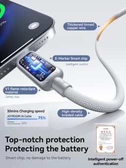 Joyroom 100W USB C Cable Automatic Power Off Fast Charge Type C Cable For iPhone 16 15 Pro Max Xiaomi Sumsang Huawei
