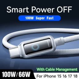 Joyroom 100W USB C Cable Automatic Power Off Fast Charge Type C Cable For iPhone 16 15 Pro Max Xiaomi Sumsang Huawei
