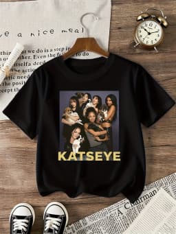 Girls' graphic T-shirt suitable for children featuring KATSEYE print design casual short sleeves crew neck