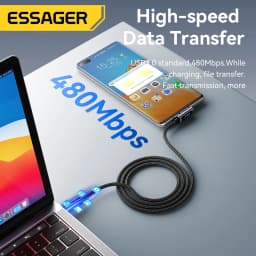 Essager 240W Type C to Type C Cable 90 Degree Angle 5A Fast Charger Type C Digital Display Cable for iPhone MacBook Pro Xiaomi