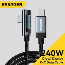 Essager 240W Type C to Type C Cable 90 Degree Angle 5A Fast Charger Type C Digital Display Cable for iPhone MacBook Pro Xiaomi