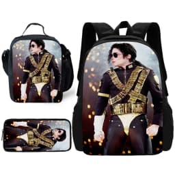 Child School Cool Popular Singers Michaels Jackson Backpack with Lunch Bags ,Pencil Bags ,School Bags for Boys Girls Best Gift