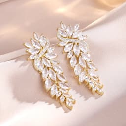 ZAKOL Gorgeous Marquise CZ Wedding Prom Jewelry White Cubic Zirconia Leaf Long Dangle Earrings for Brides Party