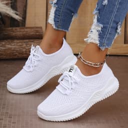 Women's Leisure Sports Shoes in Solid Colors with Knit Upper and Soft Soles for Running Tennis and Workouts Ideal for Travel