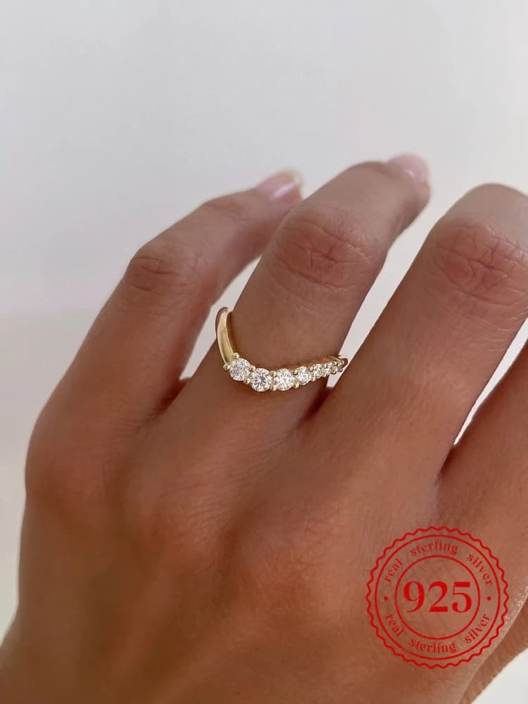 925 Sterling Silver Minimalism Fashion Wave Zircon Ring For Women Engagement Wedding Anniversary Party High Quality Fine Jewelry