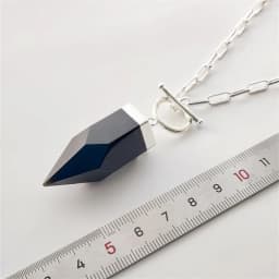 FUWO 1Pc Obsidian Crystal Pointed Necklace,Silver Plated Square Chain, Black and White Classic Semi Precious Stone Gift NC41