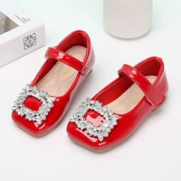 Baby Girls Leather Shoes for Party Wedding Kids Black Mary Janes with Rhinestone Buckle Princess Sweet Chic Children's Flats New