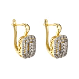 Classic square design inlaid stones two -color earrings rings set copper plated 14K gold fashion elegant ladies party earrings