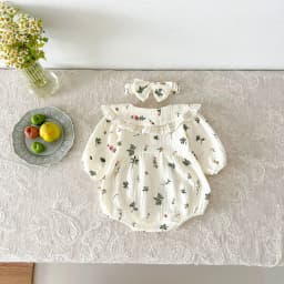 Autumn Newborn Infant Baby Girls Sweet Flower Romper + Headband Muslin Lapel Rompers Kids Onepiece Fashion Baby Clothing