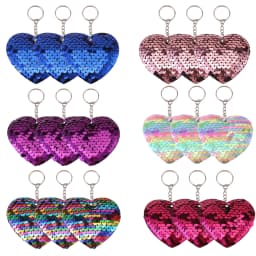 18 Pcs Sequin Flip Heart Keychains, Colorful Sequins Keyring Charms For Backpacks, daily use Party Favors, For Birthday, Easter