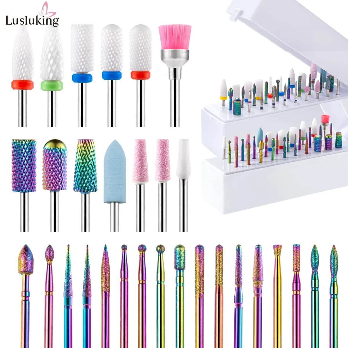 30Pcs Nail Drill Bits Ceramic Diamond Cuticle Efile Carbide Remover for Home Salon Acrylic Gel Nail Manicure Pedicure Tools