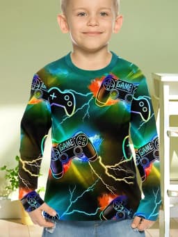 Children's Clothing Boys Tshirt Long Sleeve Cool Gamepad Pattern Print Kids Spring Fall Clothes Novelty Boy Clothes O-Neck Tops