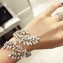 Stonefans Exquisite Zirconia Leaves Cuff Bracelet Bangle Bridal Hand Jewelry Charming Female Indian Wedding Open Bangle Chain