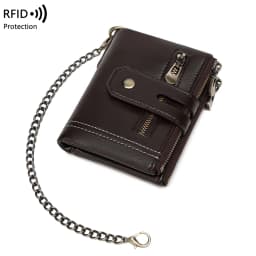 Double Zipper Wallet for Men, Multi-Card, Three-Fold Wallet with Chain, Europe and the United States, Business, New