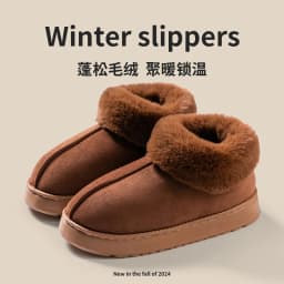 High Quality of Women's Fashion Snow Boots Fluffy Plush Faux Fur Soft Slippers Winter Indoor Comfortable Home Men's Shoes