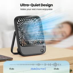 TOPK Ultra Thin Mini Portable Fan 5000mAh USB Rechargeable Electric Desk Fan LED Display Personal Cooling Table Fan Camping