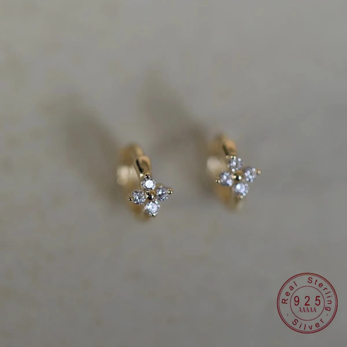 925 Sterling Silver Electroplated 14K Gold Small Zirconia Flower Earrings for Women Sweet Exquisite Gift Jewelry