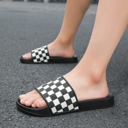 Summer Men's Slippers Are Comfortable and Simple. Sandals and Checkered Slippers Are Fashionable Outdoor Beach Slippers 45 46