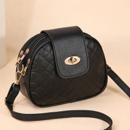 Small Quilted Crossbody Bag, Stylish PU Leather Shoulder Purse with Vintage Round Shape, Trendy Accent - Perfect for Daily Use