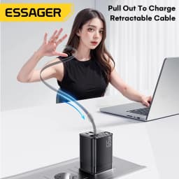 Essager 65W Fast Charger Type C PD USB Charger with Type-C Retractable Cable Portable Charger for Laptops iPhone 16 15 Samsung