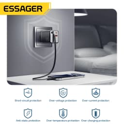 Essager 65W Fast Charger Type C PD USB Charger with Type-C Retractable Cable Portable Charger for Laptops iPhone 16 15 Samsung
