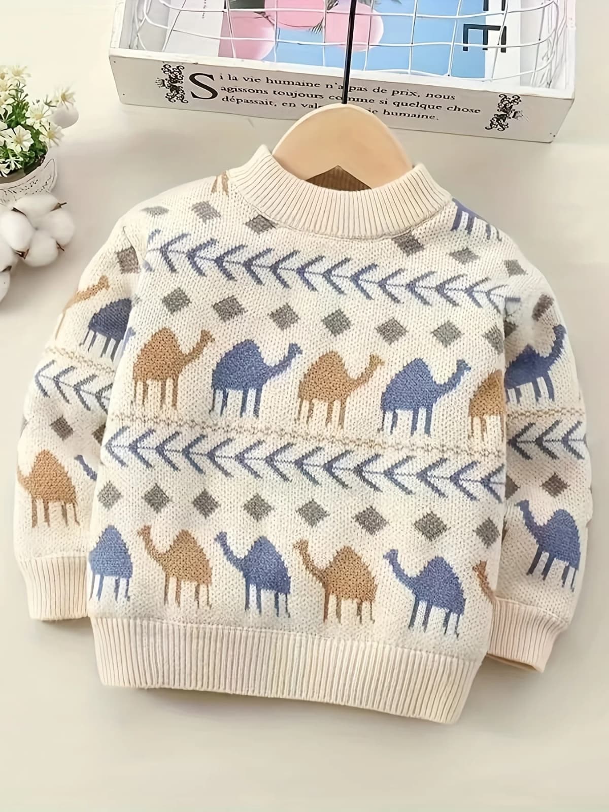 Boys' Knitted Sweater Pullover with Fleece Lining, New Autumn and Winter Style for Toddlers and Children, Winter Base Layer