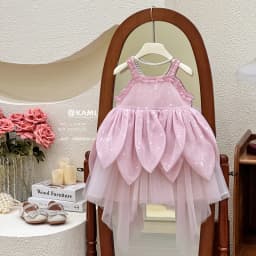 Girls Dress 2026 Summer New Flower Fairy Princess Strap Dress Super Fairy Children Birthday Princess Dress