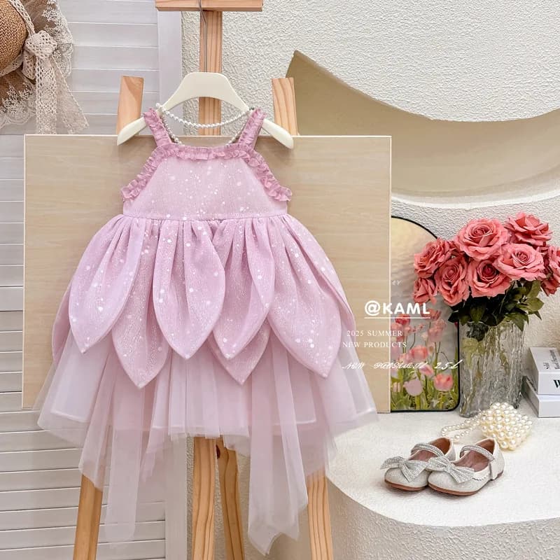 Girls Dress 2026 Summer New Flower Fairy Princess Strap Dress Super Fairy Children Birthday Princess Dress