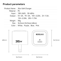 KUULAA USB C Charger 35W GaN Type C PD Fast Charging For iPhone 15 14 13 12 11 Pro Max For iPad Pro Air iPad Mini Huwei Xiaomi