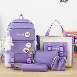 Backpack with Kawaii Pin and Accessories, 5Pcs Kawaii Backpack Combo Kit, Canvas Backpacks, Cute Kawaii Backpack Large Capacity