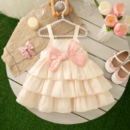 Girls Dresses Summer Bow Multi-Layer Mesh Halter Baby Girl Dresses Cute Birthday Party Dresses Baby Dresses Baby Girl Clothing