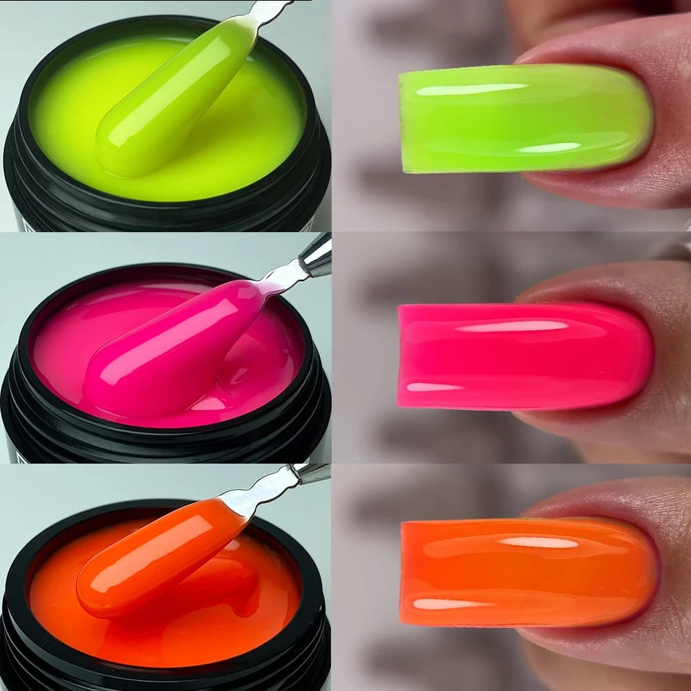 Jillnails Neon Gel Builder 50G/100G Neon Green Pink Orange Red Yellow Builder UV Hard Gel for Nails Extension