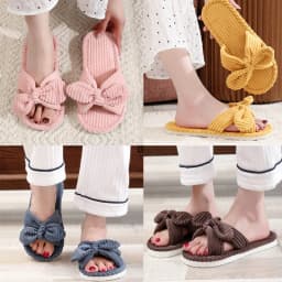 Women's Bow Flat Heel Slippers Home Non-slip Open-toe Breathable Slippers for All Season ladies Bedroom Fashion Soft Sole Slides