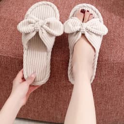 Women's Bow Flat Heel Slippers Home Non-slip Open-toe Breathable Slippers for All Season ladies Bedroom Fashion Soft Sole Slides