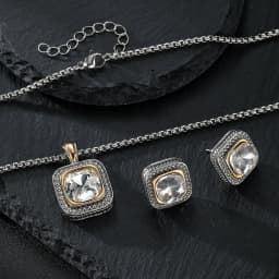 Zircon Necklace Set Geometric Square Pendant Earrings Copper Plated 18K Gold Jewelry Set