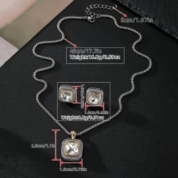 Zircon Necklace Set Geometric Square Pendant Earrings Copper Plated 18K Gold Jewelry Set