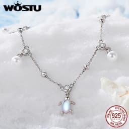 WOSTU Original 925 Sterling Silver Summer Anklet Turtle Shell Beach Chain Stackable For Women Birthday Party Gift Fine Jewelry