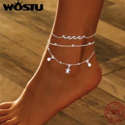 WOSTU Original 925 Sterling Silver Summer Anklet Turtle Shell Beach Chain Stackable For Women Birthday Party Gift Fine Jewelry