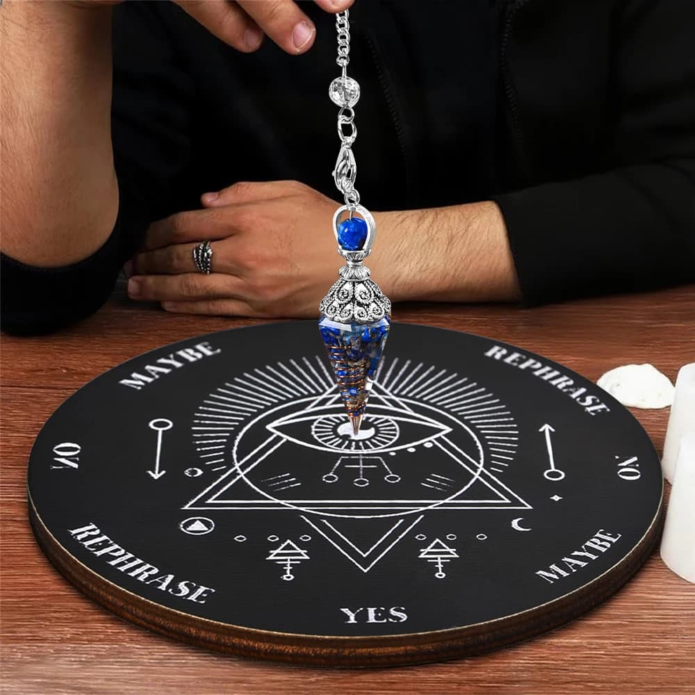 2PCS/Set Pendulum Board Set, Wooden Dowsing Divination Board Metaphysical Message Board with Crystal Pendulum for Witchcraft