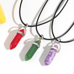 30/40PCS Hexagonal Chakra Synthetic Crystal Pendant Pointed Quartz Stone With Leather Necklace Chain Storage Bag Jewelry Set