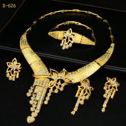 Bridal Dubai Gold Plated Jewelry Set For Women African 24K Gold Plated Necklace Earrings Set Nigerian Indian Wedding Wholesale